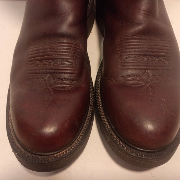 JUSTIN Men's Sz 9.5D Brown Leather Pull-on Round Toe Western Work Boots - Picture 5 of 12